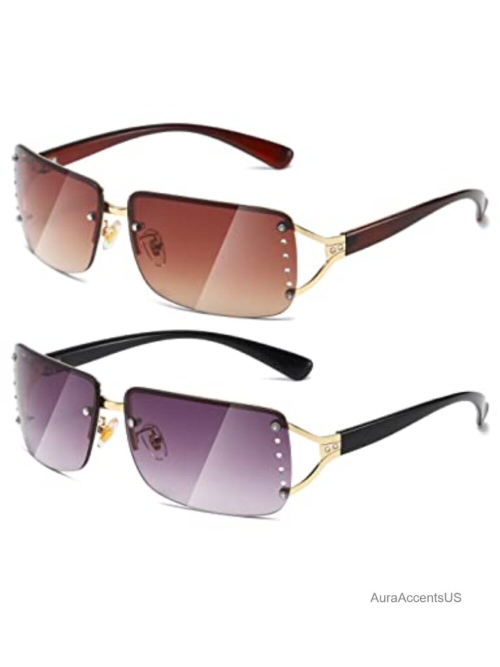 Rimless Rectangle Sunglasses Lightweight UV400 for Women Men Trendy